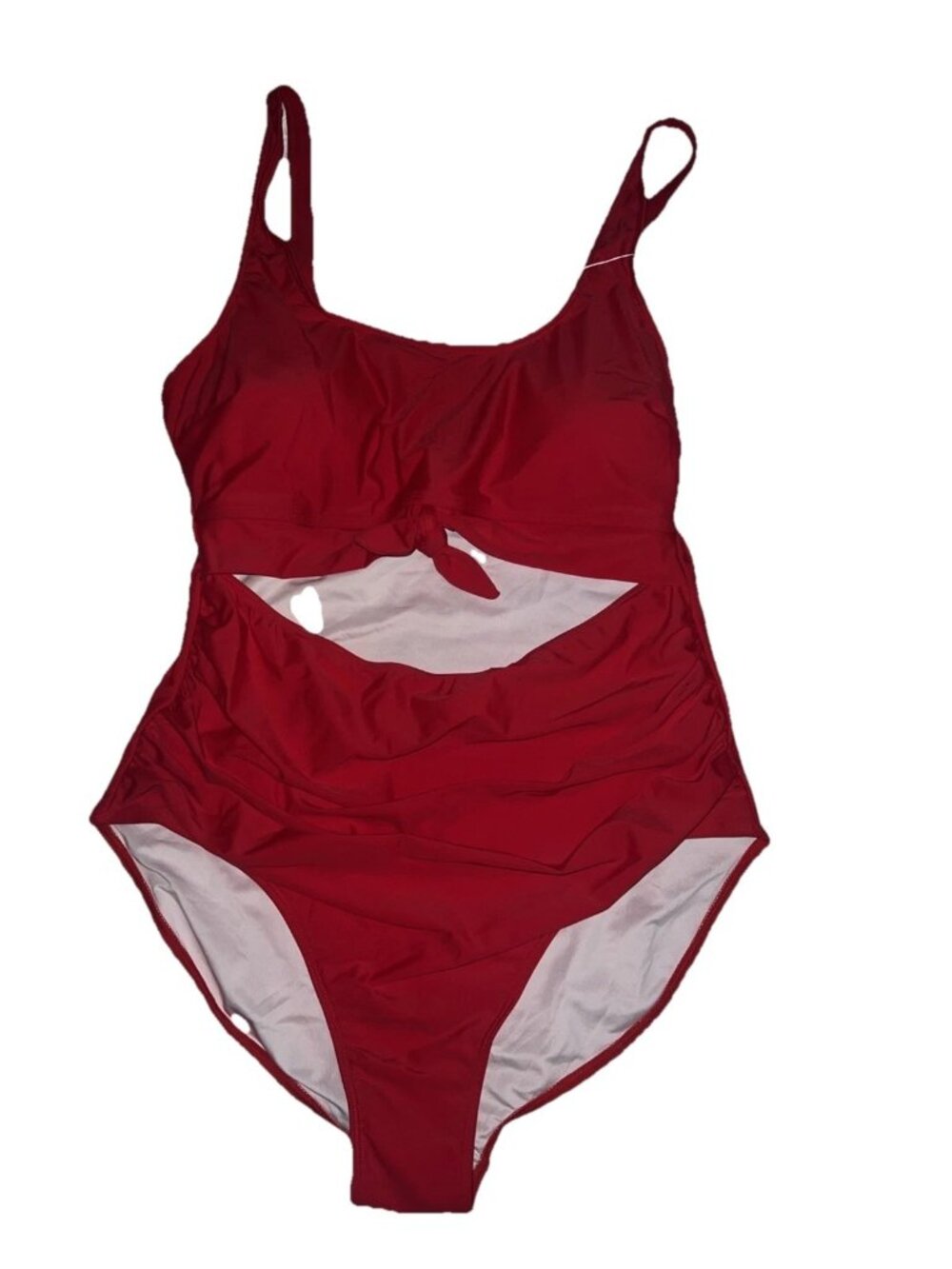 Eomenie Women Red One Piece Swimsuit plus size 2XL open mid area wide strap NEW